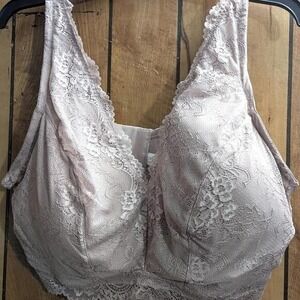 Dreamfit Dream Fit Plus Size 4X Full Coverage Wireless Lace Bralette Pebble Grey